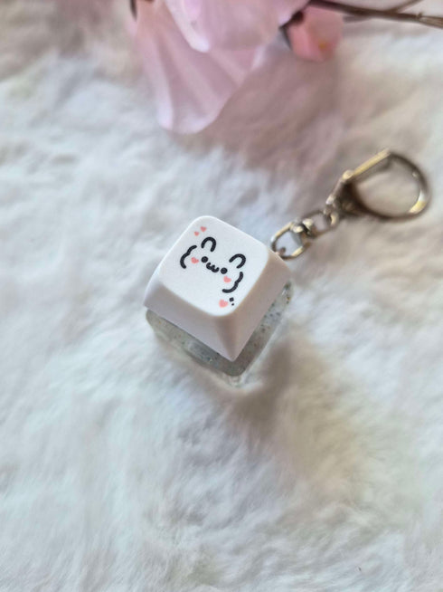 Fluffy Bunny Kaomoji Keycap Keychain